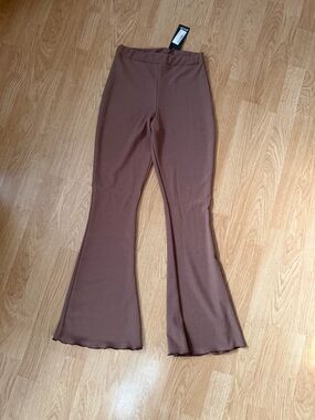 Nasty Gal Chocolate Brown Flared Ribbed Knit Pants